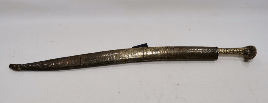 ORİJİNAL KININDA GÜMÜŞ ÇAKMA İŞÇİLİKLİ VE SAPINDA OSMANLI DEVLET ARMASI BULUNAN ÇOK NADİR YENİÇERİ AĞA KILICI