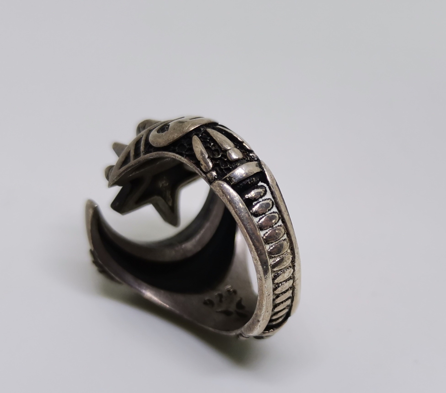 AY YILDIZ FİGÜRLÜ VE TÜRK YAZILI GÜMÜŞ YÜZÜK