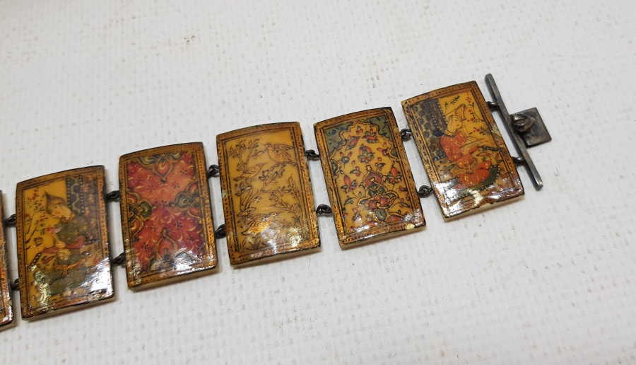 KEMİK ÜZERİ EL BOYAMA MİNYATÜRLÜ ÇOK NADİR BİLEKLİK