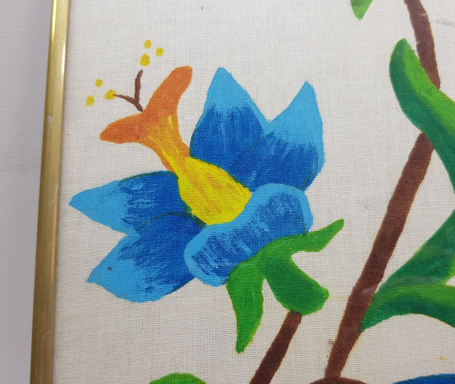 ORİJİNAL ÇERÇEVESİNDE KUMAŞ ÜZERİ EL BOYAMA PANO