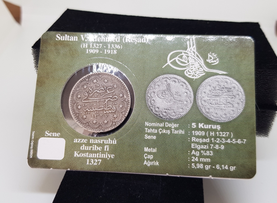 MEHMET REŞAT HAN DÖNEMİ KOLEKSİYONLUK GÜMÜŞ 5 KURUŞ
