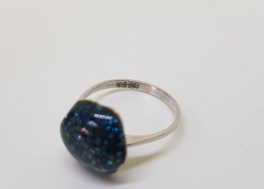 ÜZERİ MİNE İŞÇİLİKLİ ÖZEL YAPIM GÜMÜŞ AVRUPA YÜZÜK