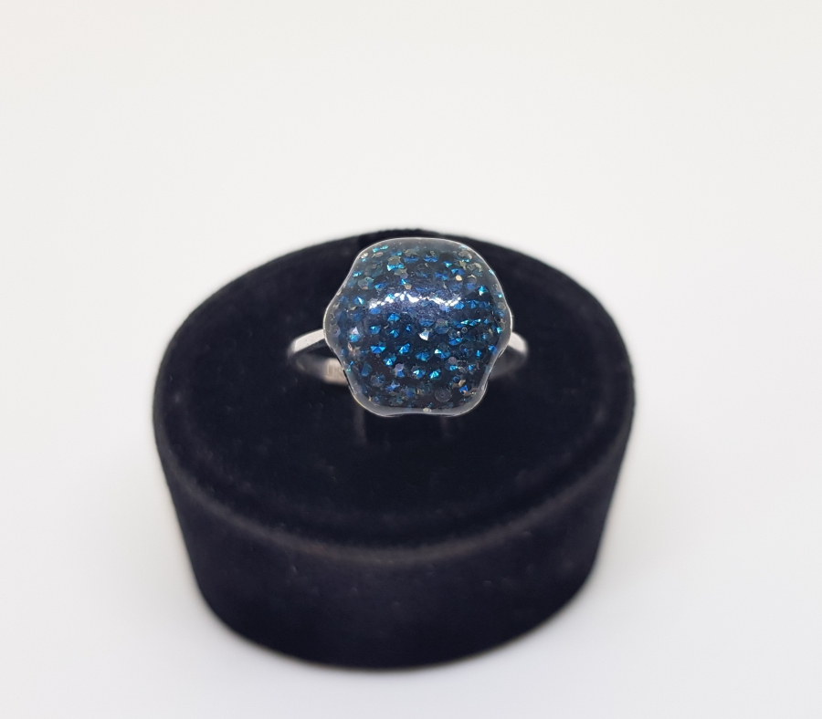 ÜZERİ MİNE İŞÇİLİKLİ ÖZEL YAPIM GÜMÜŞ AVRUPA YÜZÜK