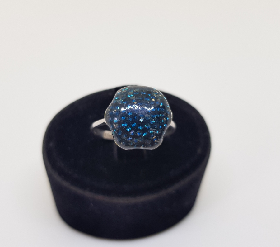 ÜZERİ MİNE İŞÇİLİKLİ ÖZEL YAPIM GÜMÜŞ AVRUPA YÜZÜK