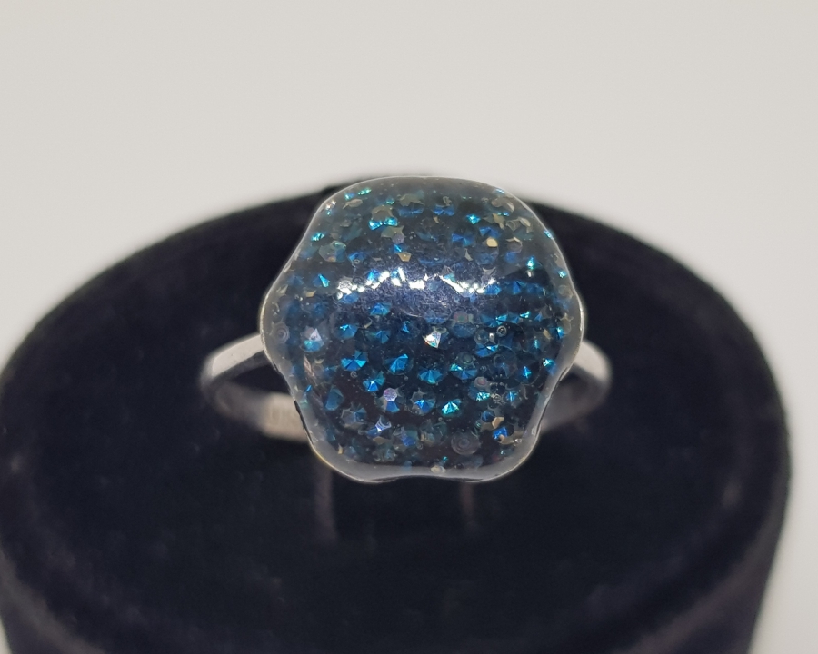 ÜZERİ MİNE İŞÇİLİKLİ ÖZEL YAPIM GÜMÜŞ AVRUPA YÜZÜK