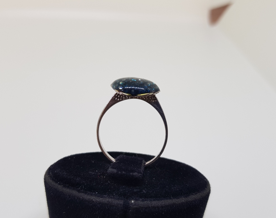 ÜZERİ MİNE İŞÇİLİKLİ ÖZEL YAPIM GÜMÜŞ AVRUPA YÜZÜK