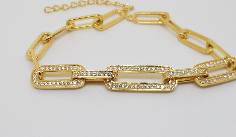 MARGAZİT TAŞLARLA SÜSLÜ GÜMÜŞ ÜZERİ ALTIN KAPLAMA ÖZEL YAPIM BİLEKLİK