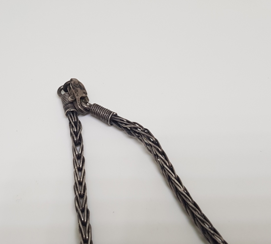 EL YAPIMI ÖRME İŞÇİLİKLİ ANTİKA GÜMÜŞ KRAL ZİNCİRİ