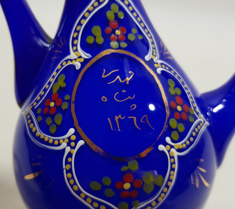 ÜFLEME CAMDAN MAMUL SANATÇI İMZALI EL BOYAMA ÖZEL YAPIM ANTİKA ZEMZEMLİK