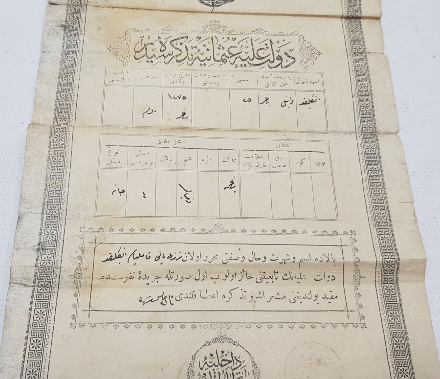 OSMANLI DÖNEMİ NÜFUS KAĞIDI