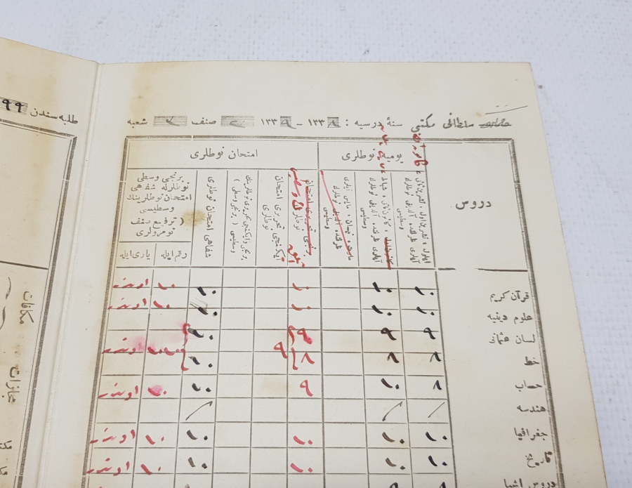 OSMANLI DÖNEMİ ÖĞRENCİ KARNESİ