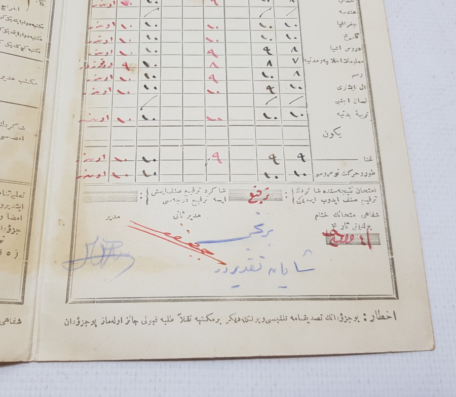 OSMANLI DÖNEMİ ÖĞRENCİ KARNESİ