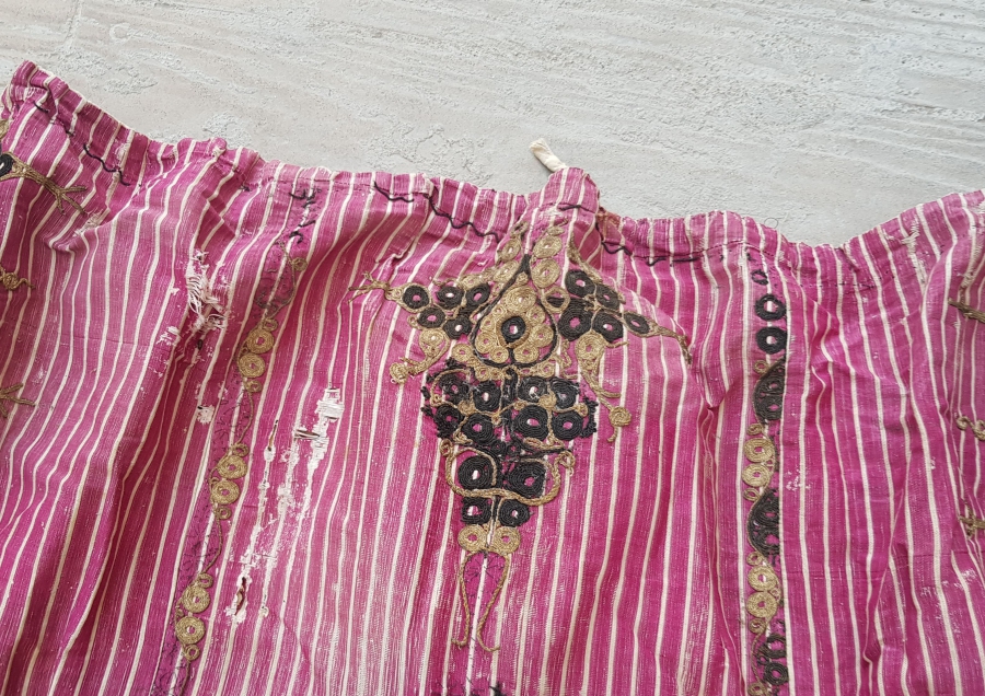 OSMANLI DÖNEMİ İPEK İBRİŞİM VE GÜMÜŞ SIRMA İŞÇİLİKLİ GELİN ŞALVARI