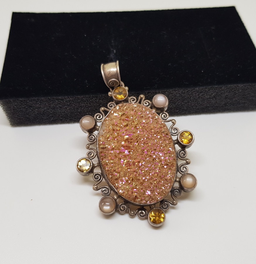 SEDEF VE YILDIZ TAŞLI ÖZEL YAPIM GÜMÜŞ KOLYE UCU