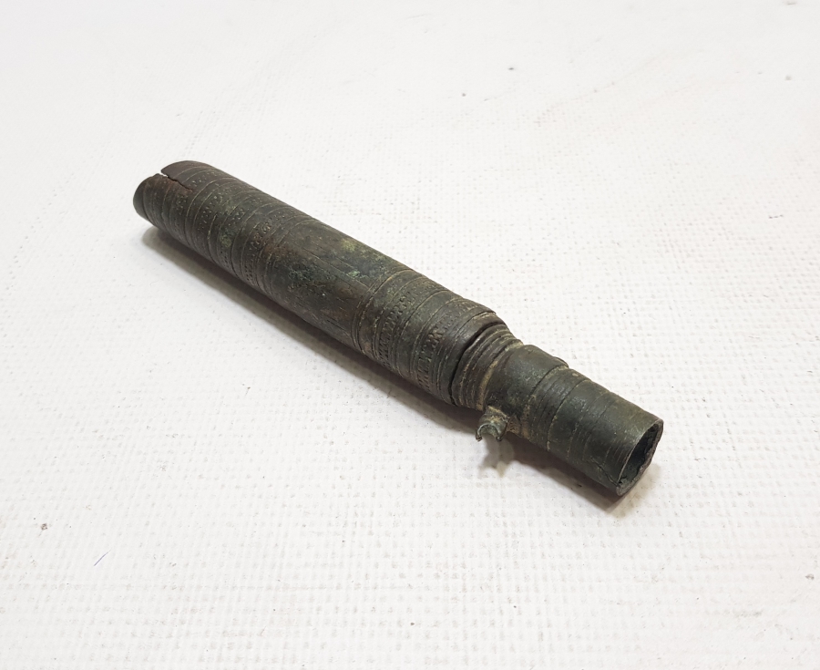 OSMANLI DÖNEMİ ÜZERİ İŞLEMELİ BRONZ BARUT ÖLÇER