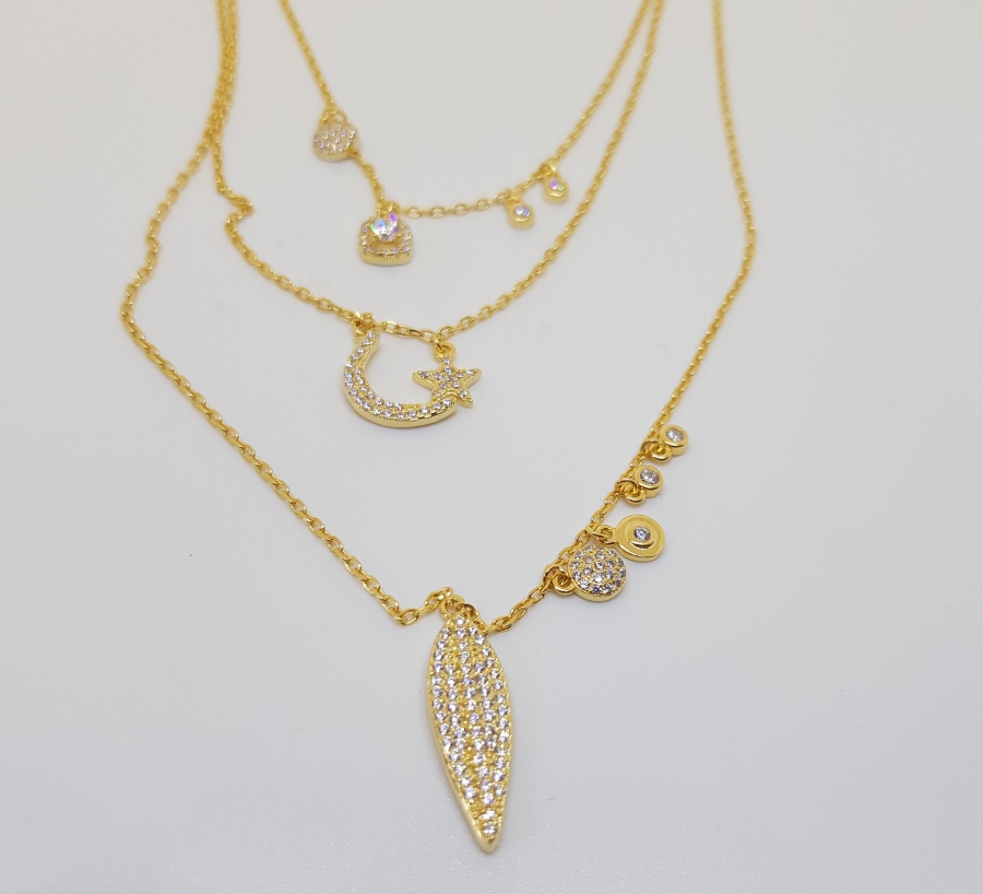 GÜMÜŞ ÜZERİ ALTIN KAPLAMA İŞÇİLİKLİ ÖZEL YAPIM AVRUPA GERDANLIK