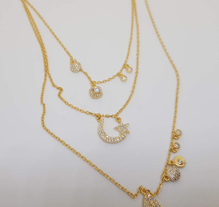 GÜMÜŞ ÜZERİ ALTIN KAPLAMA İŞÇİLİKLİ ÖZEL YAPIM AVRUPA GERDANLIK