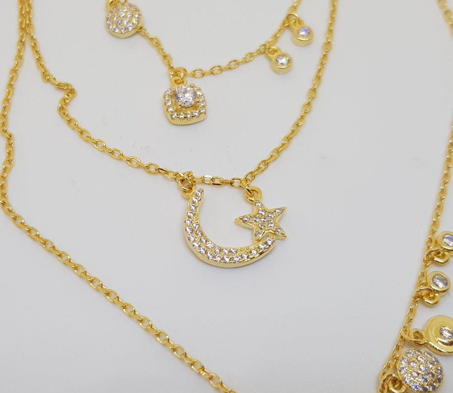 GÜMÜŞ ÜZERİ ALTIN KAPLAMA İŞÇİLİKLİ ÖZEL YAPIM AVRUPA GERDANLIK