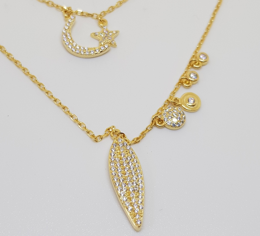 GÜMÜŞ ÜZERİ ALTIN KAPLAMA İŞÇİLİKLİ ÖZEL YAPIM AVRUPA GERDANLIK