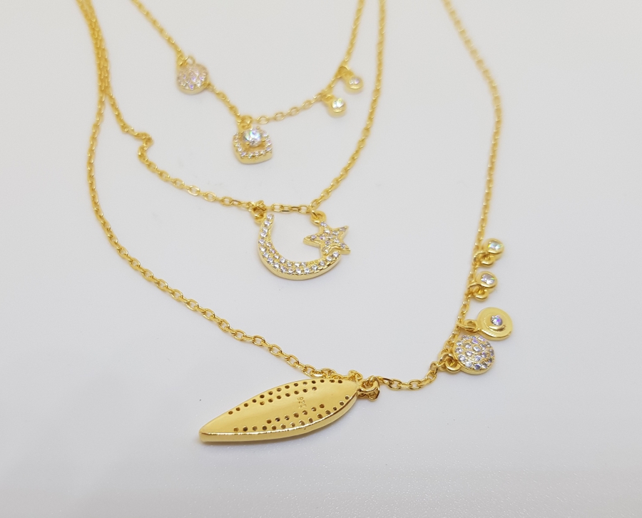 GÜMÜŞ ÜZERİ ALTIN KAPLAMA İŞÇİLİKLİ ÖZEL YAPIM AVRUPA GERDANLIK