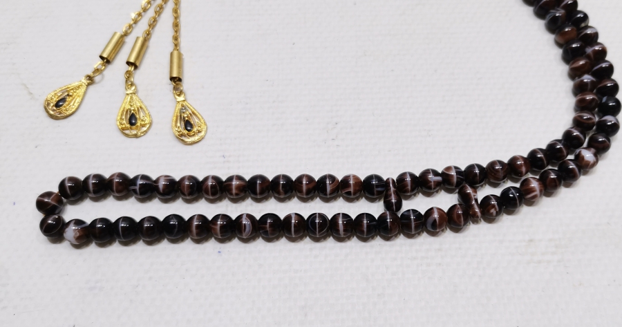 ALTIN KAPLAMA PÜSKÜLLÜ OSMANLI DÖNEMİ BEYKOZ NAMAZ TESPİHİ