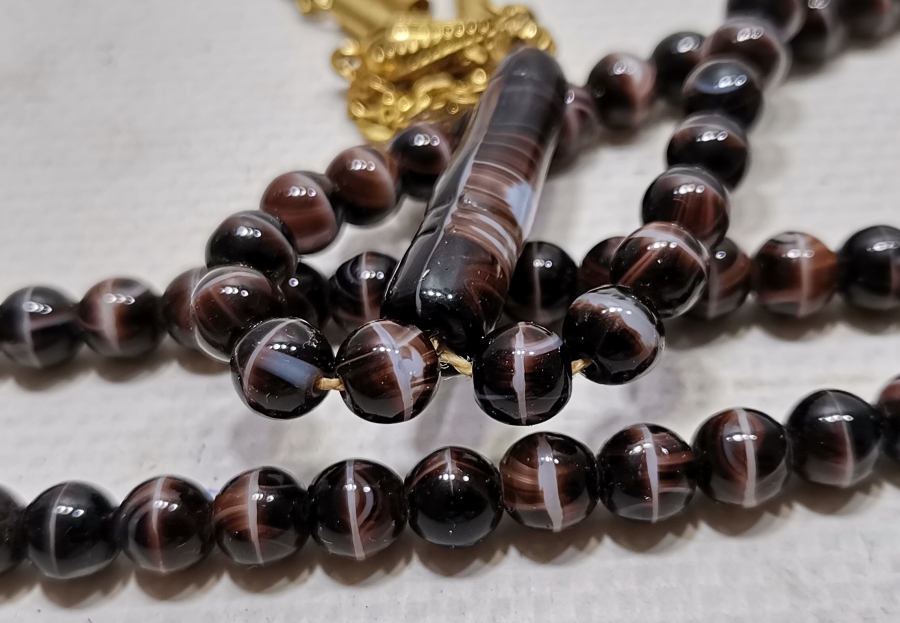 ALTIN KAPLAMA PÜSKÜLLÜ OSMANLI DÖNEMİ BEYKOZ NAMAZ TESPİHİ