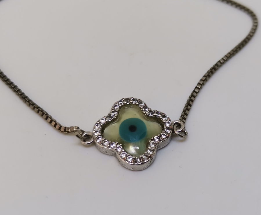 ÜZERİ NAZAR BONCUKLU ÖZEL YAPIM GÜMÜŞ BİLEKLİK