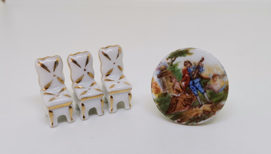 ÜZERİ ALTIN VARAKLI LİMOGES MARKA ANTİKA PORSELEN MİNYATÜR YEMEK ODASI TAKIMI