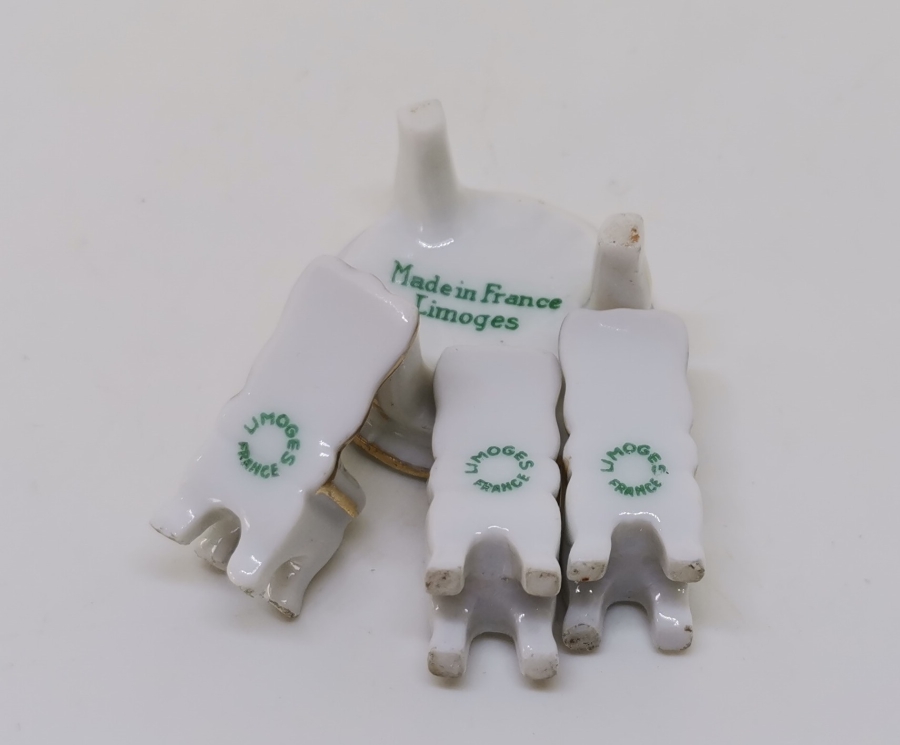 ÜZERİ ALTIN VARAKLI LİMOGES MARKA ANTİKA PORSELEN MİNYATÜR YEMEK ODASI TAKIMI