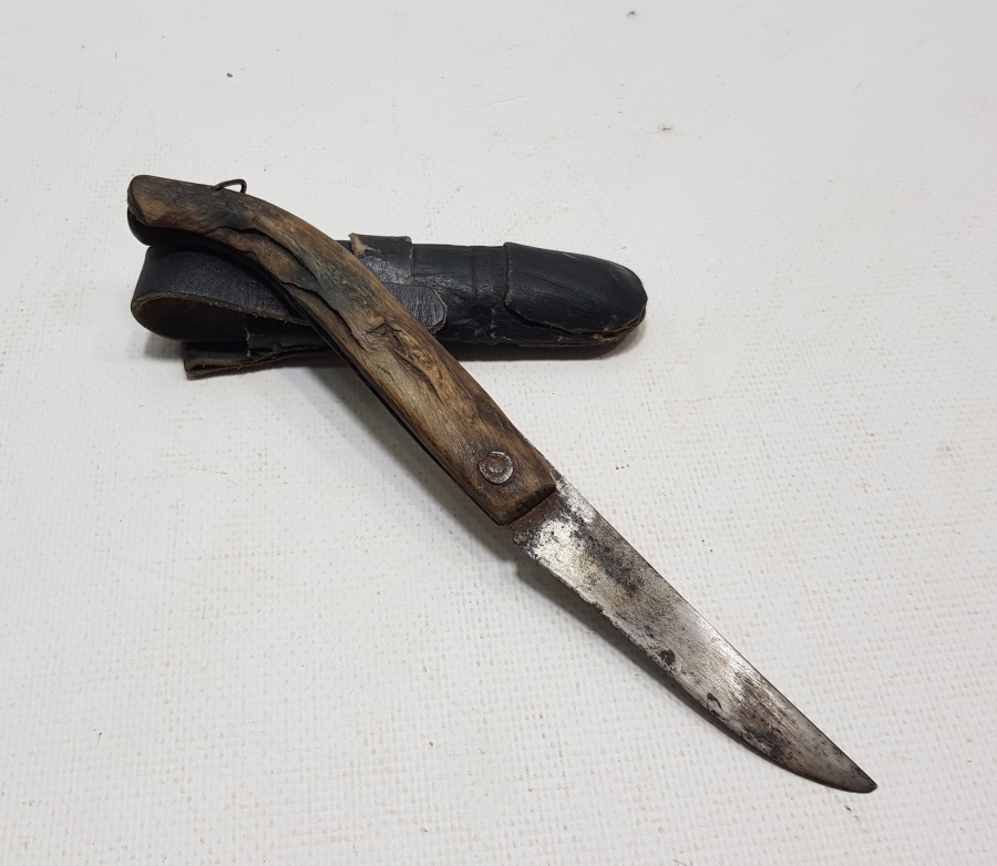 DERİ KILIFINDA BOYNUZ SAPLI EL YAPIMI BURDUR İŞİ ÇAKI