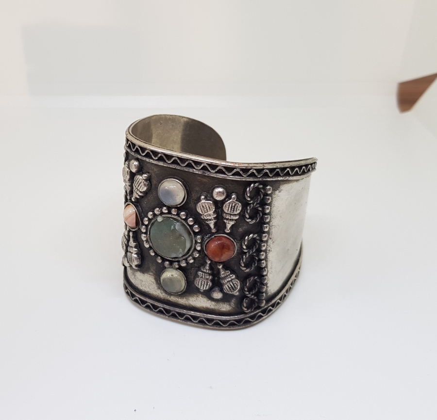 TÜRKMEN İŞİ GÜMÜŞ KAPLAMA BÜYÜK BOY ANTİKA BİLEZİK