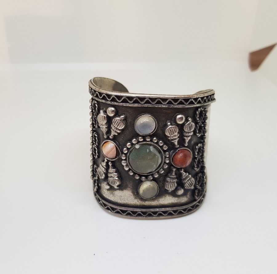 TÜRKMEN İŞİ GÜMÜŞ KAPLAMA BÜYÜK BOY ANTİKA BİLEZİK