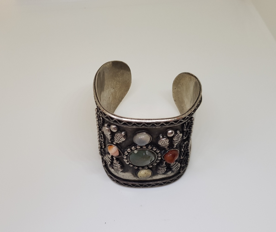 TÜRKMEN İŞİ GÜMÜŞ KAPLAMA BÜYÜK BOY ANTİKA BİLEZİK