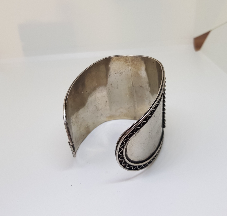 TÜRKMEN İŞİ GÜMÜŞ KAPLAMA BÜYÜK BOY ANTİKA BİLEZİK