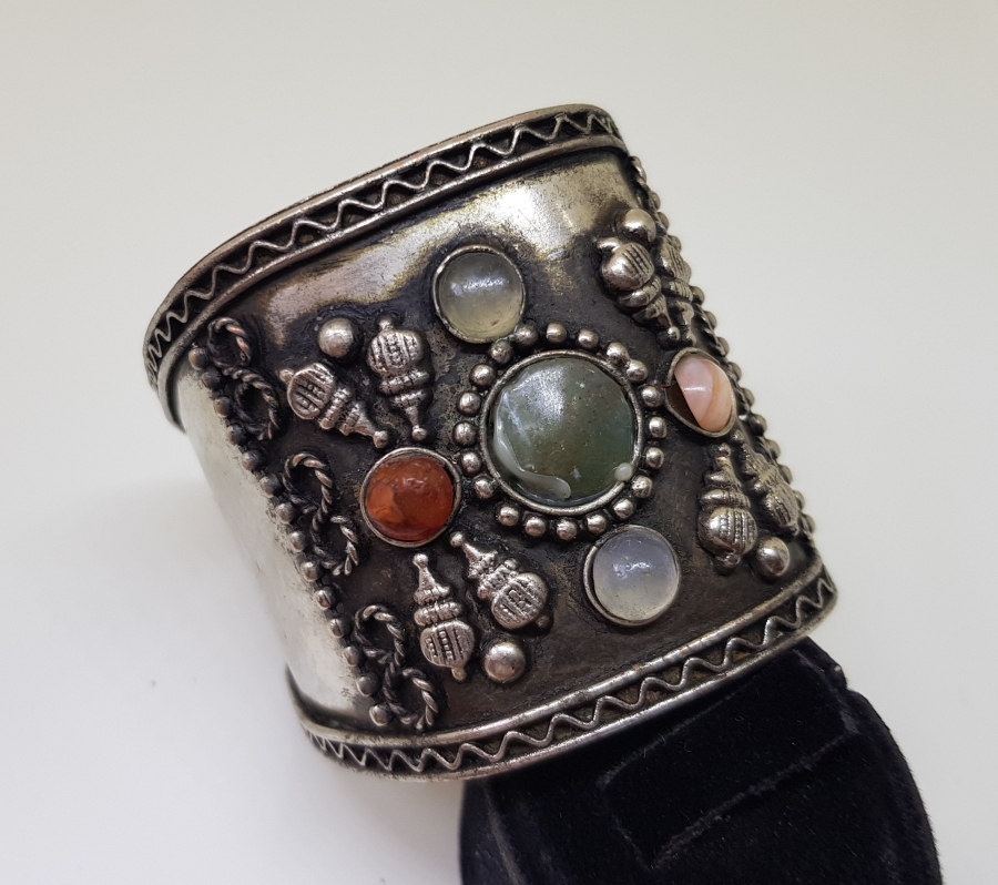 TÜRKMEN İŞİ GÜMÜŞ KAPLAMA BÜYÜK BOY ANTİKA BİLEZİK