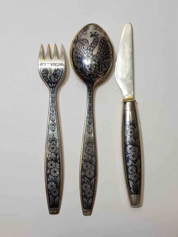 OSMANLI DÖNEMİ SAVATLI GÜMÜŞ ÇATAL - KAŞIK - BIÇAK SETİ