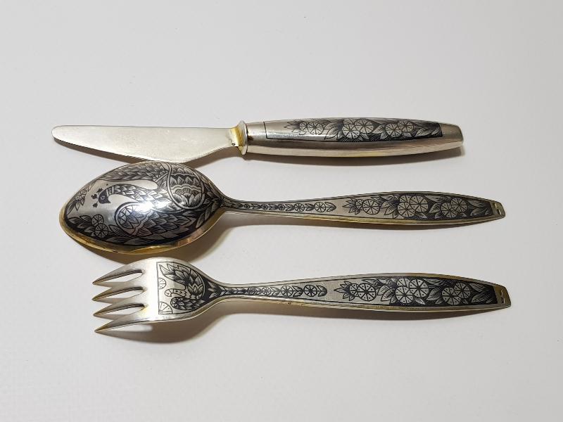 OSMANLI DÖNEMİ SAVATLI GÜMÜŞ ÇATAL - KAŞIK - BIÇAK SETİ
