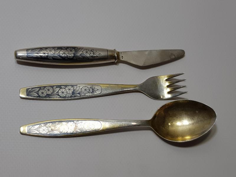 OSMANLI DÖNEMİ SAVATLI GÜMÜŞ ÇATAL - KAŞIK - BIÇAK SETİ