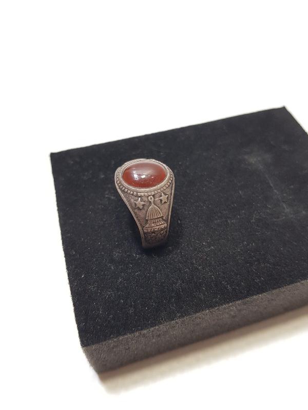 OSMANLI DÖNEMİ KABE VE MESCİDİ NEBİ GÖRSELLİ AKİK TAŞLI GÜMÜŞ YÜZÜK