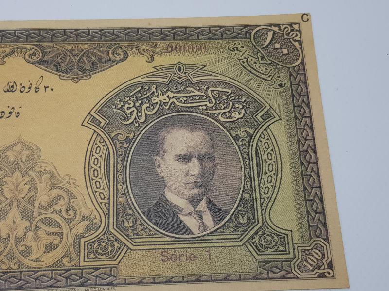 T.C. 1. EMİSYON OSMANLICA YAZILI MATBU BASKI 100 LİRA