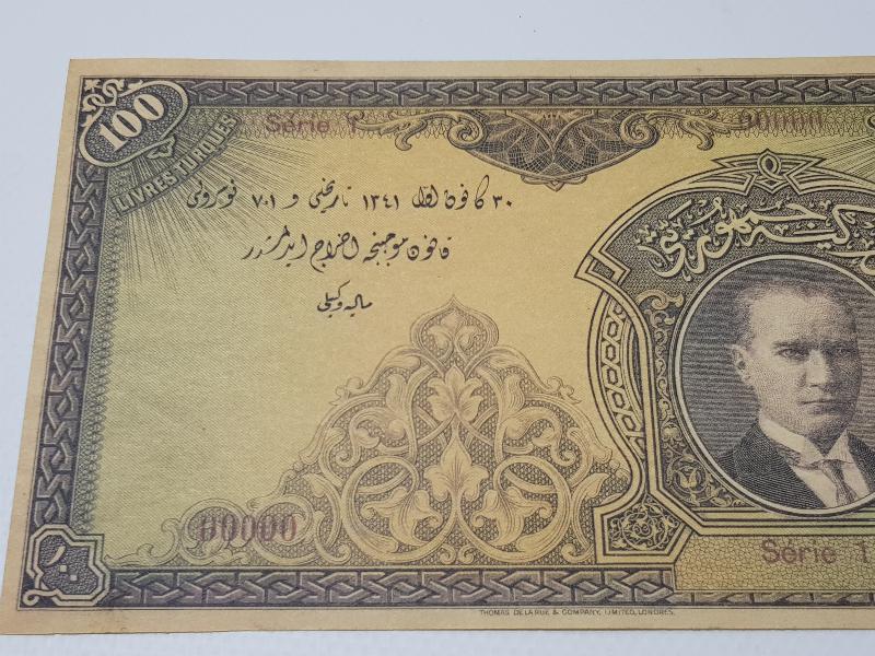 T.C. 1. EMİSYON OSMANLICA YAZILI MATBU BASKI 100 LİRA