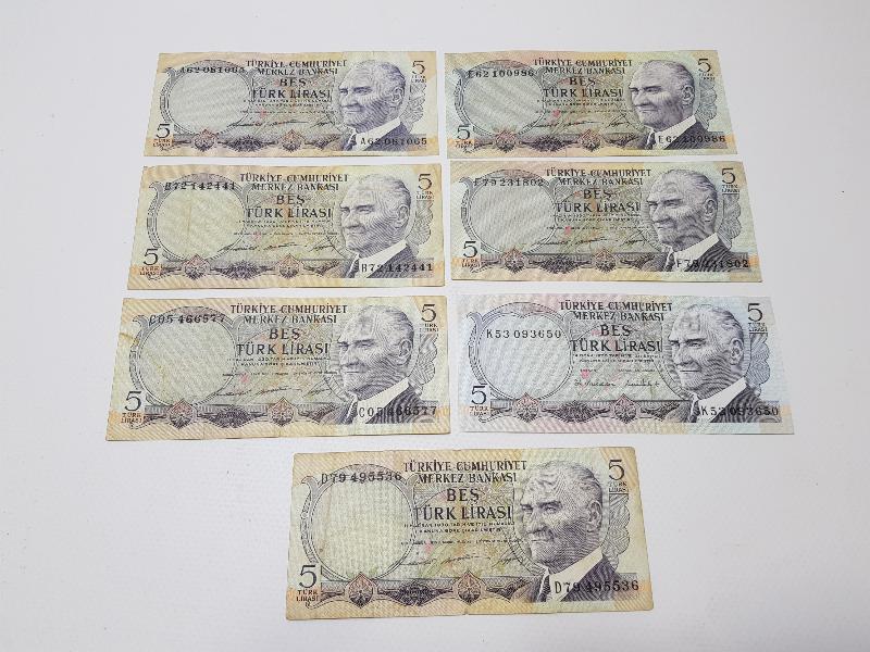 6. EMİSYON 5 LİRA KAĞIT PARA LOTU