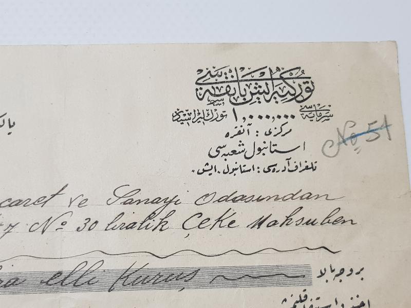 OSMANLICA TÜRKİYE İŞ BANKASI ÇEKİ