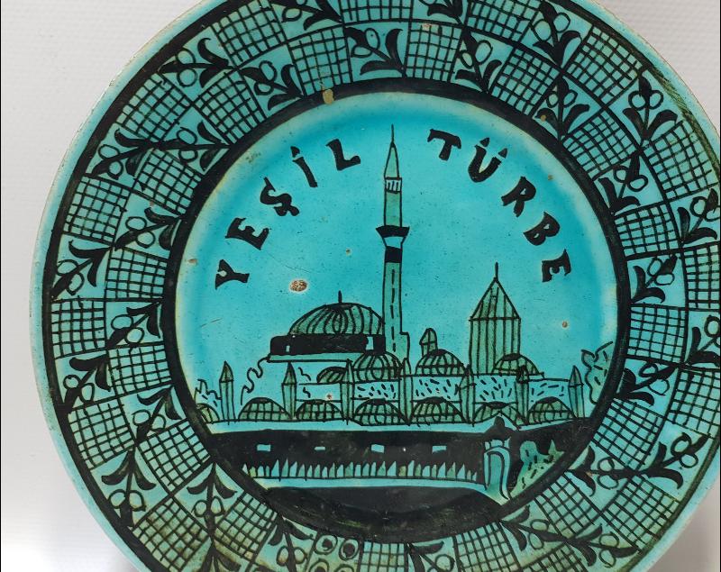 BURSA YEŞİL TÜRBE RESİMLİ KÜTAHYA TABAK