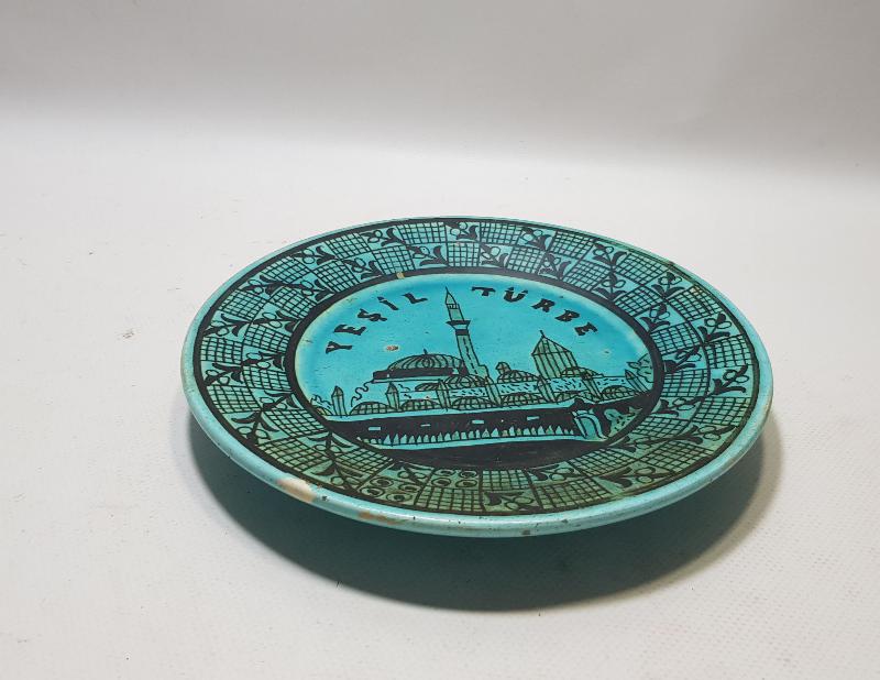BURSA YEŞİL TÜRBE RESİMLİ KÜTAHYA TABAK