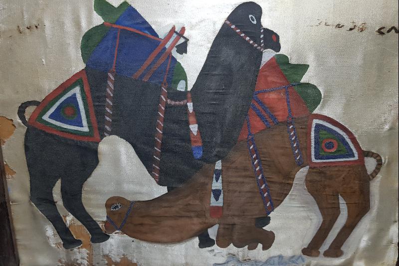 OSMANLI DÖNEMİ DEVE GÜREŞİ TEMALI EL BOYAMA İPEK PANO