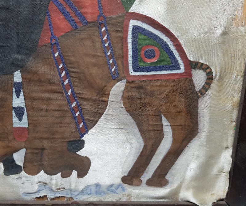 OSMANLI DÖNEMİ DEVE GÜREŞİ TEMALI EL BOYAMA İPEK PANO