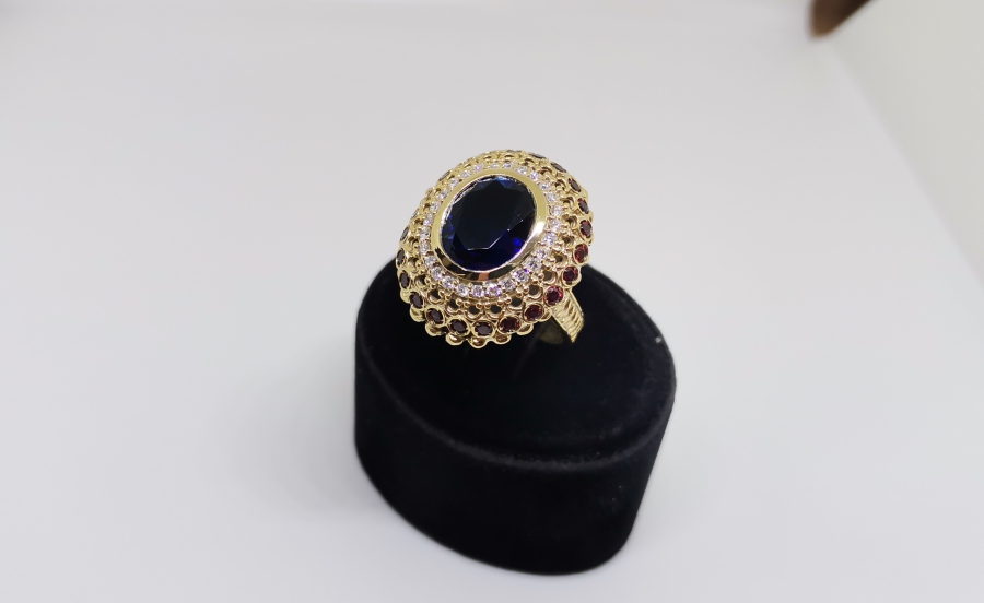 GARNET, SAFİR VE PIRLANTA TAŞLI BÜYÜK BOY YÜZÜ