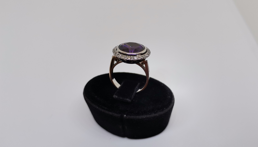 AMETİST VE PIRLANTA TAŞLI BÜYÜK BOY YÜZÜK