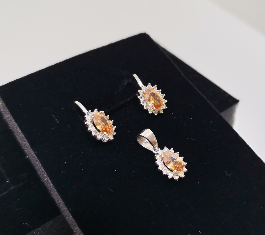 SİTRİN VE PIRLANTA TAŞLI KOLYE KÜPE TAKIMI